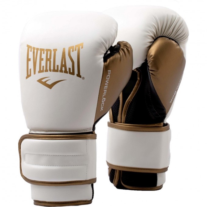 Перчатки тренировочные EVERLAST POWERLOCK PU 2 12oz бело/золотые P00003049