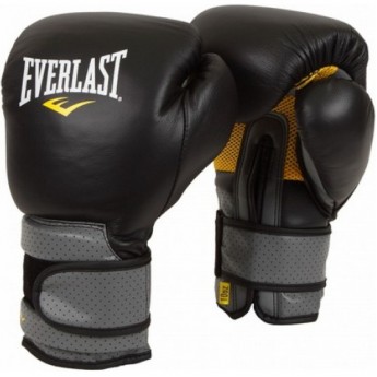 Перчатки тренировочные на липучке EVERLAST PRO LEATHER STRAP 10oz черные