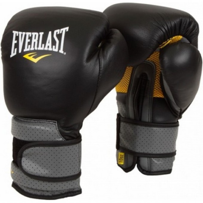 Перчатки тренировочные на липучке EVERLAST PRO LEATHER STRAP 10oz черные 691001