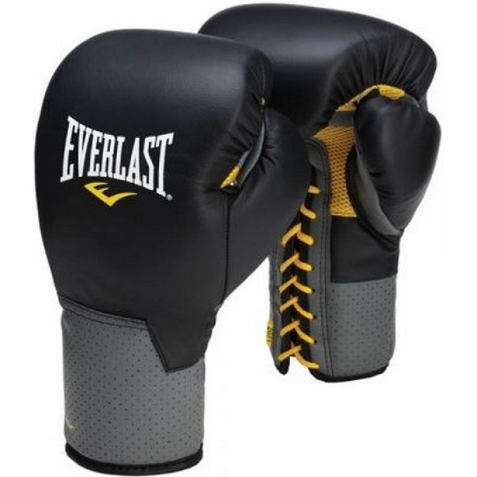 Перчатки тренировочные на шнуровке EVERLAST PRO LEATHER LACED 10oz черные 591001